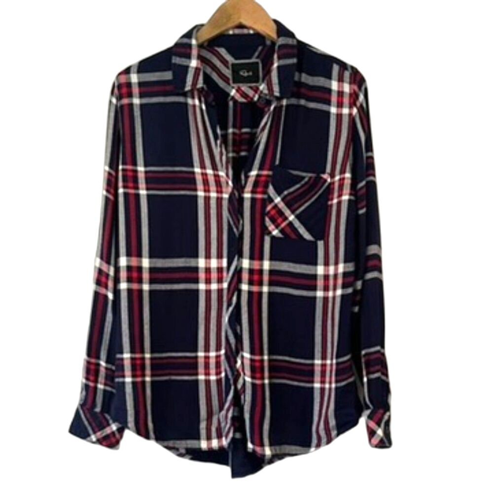 Rails Hunter Navy Blue Plaid Flannel Shirt Button Front Small $188 - Picture 3 of 9